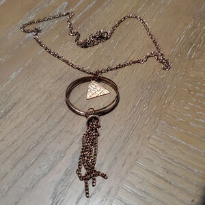 Pewter color large circle, drop chain long statement necklace